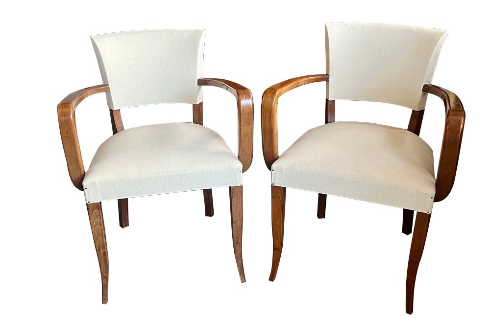 Pair of mid-20th Century French bridge armchairs in the Art Deco style.