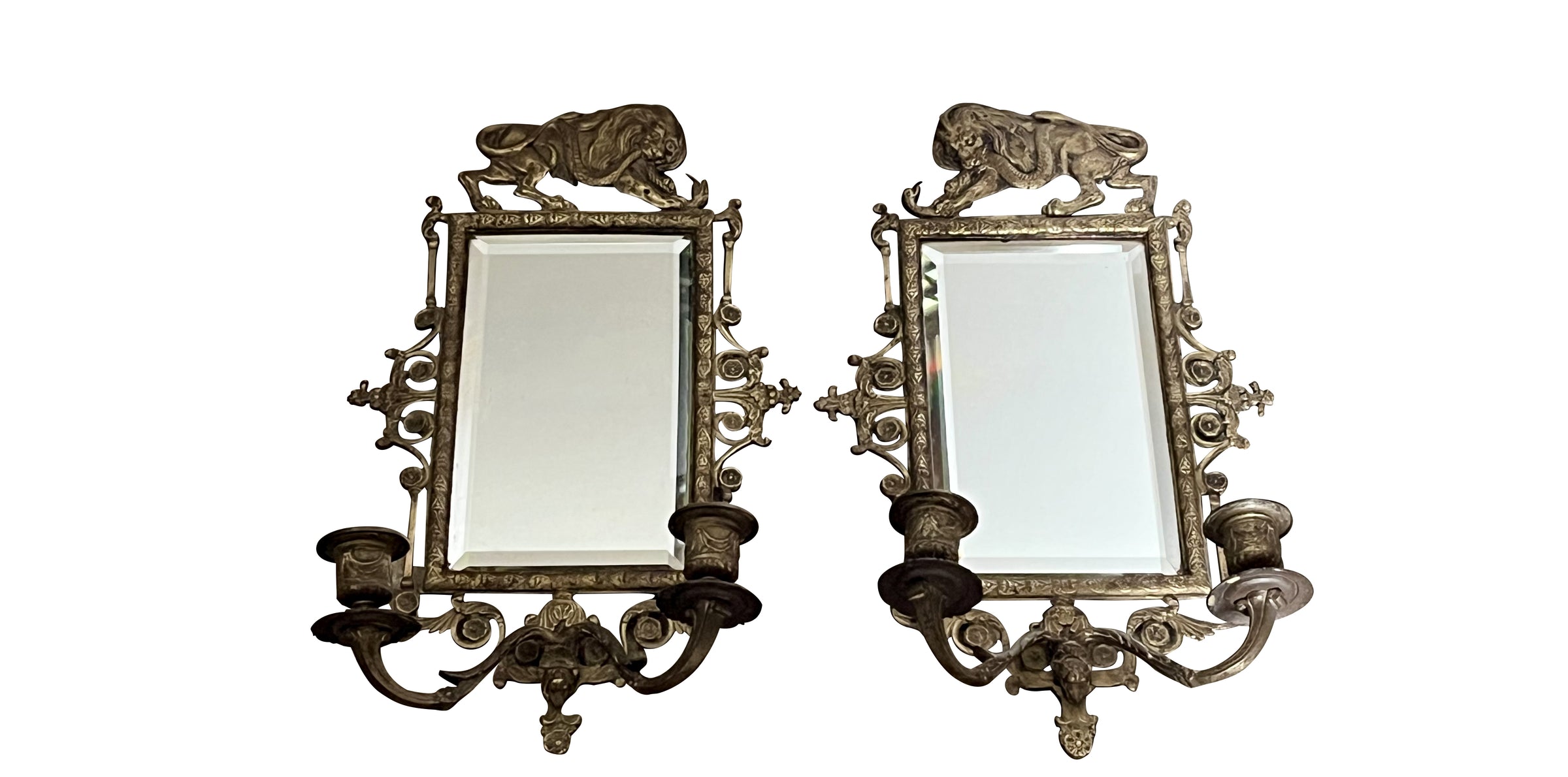 Pair of 19th Century French Gilt Bronze Mirrored Appliqués