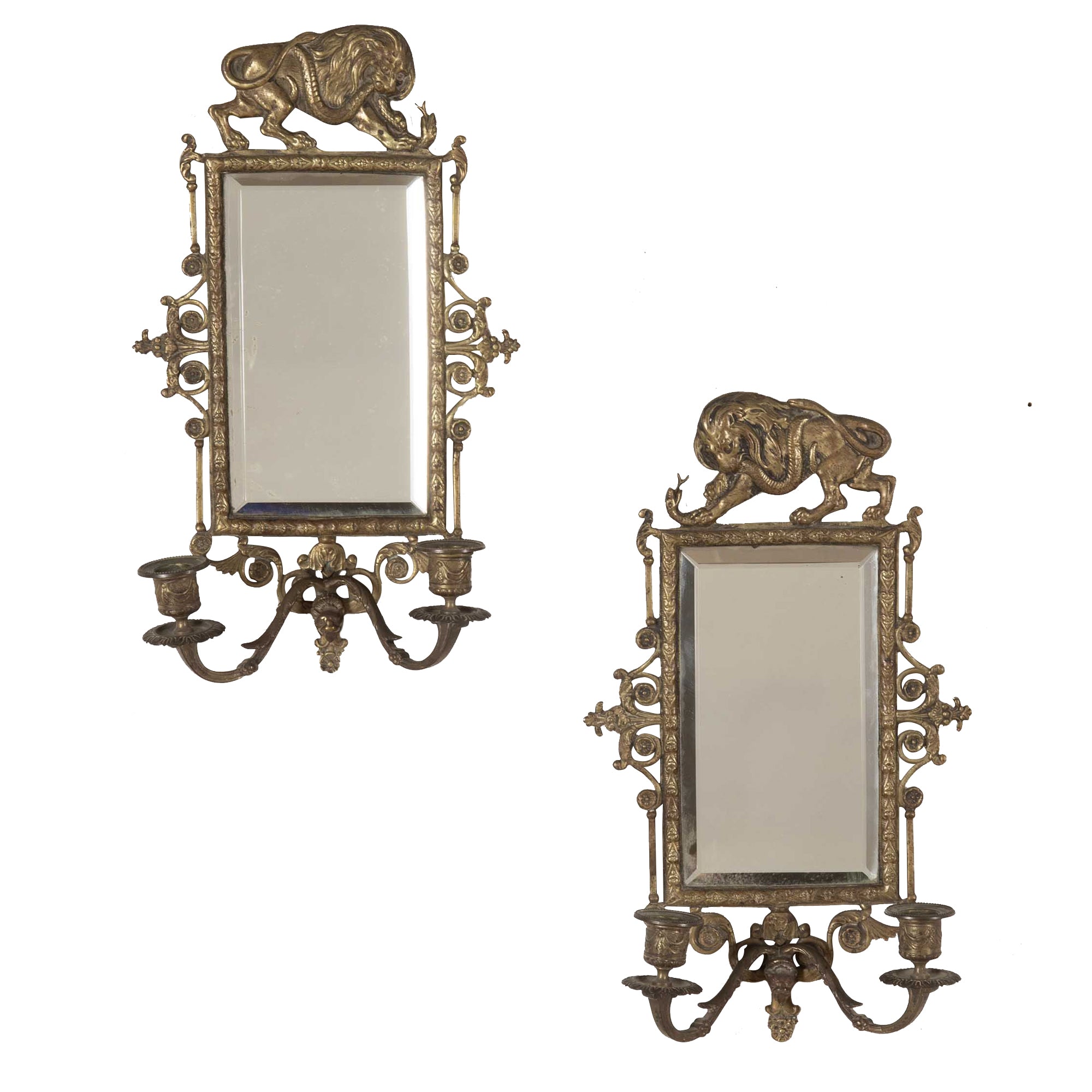 Pair of 19th Century French Gilt Bronze Mirrored Appliqués