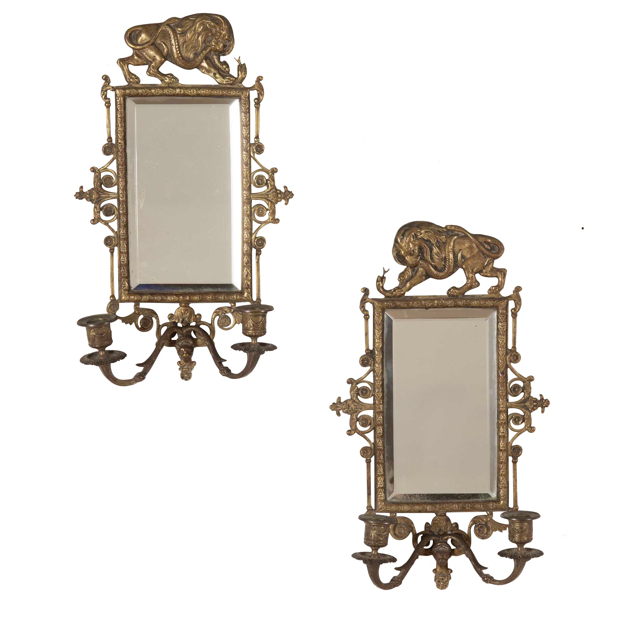Pair of 19th Century French Gilt Bronze Mirrored Appliqués