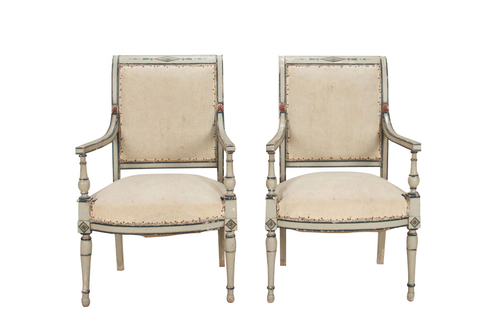 Pair of French 19th century painted Directoire armchairs