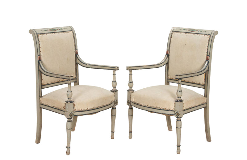 Pair of French 19th century painted Directoire armchairs