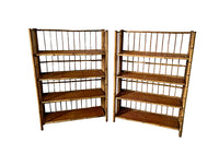 Pair of mid 20th century folding bamboo four tier bookcases shelves