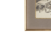 Charming pair of 20th Century French ink and watercolour drawings of French Country bistro scenes.