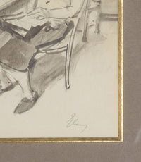 Charming pair of 20th Century French ink and watercolour drawings of French Country bistro scenes.