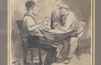 Charming pair of 20th Century French ink and watercolour drawings of French Country bistro scenes.