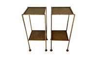 Elegant mid century pair of Spanish side tables crafted in gilt iron.