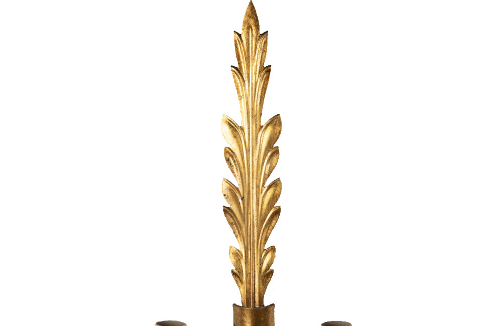 Pair of Mid-Century French Gilt Metal Acanthus Leaf Wall Lights