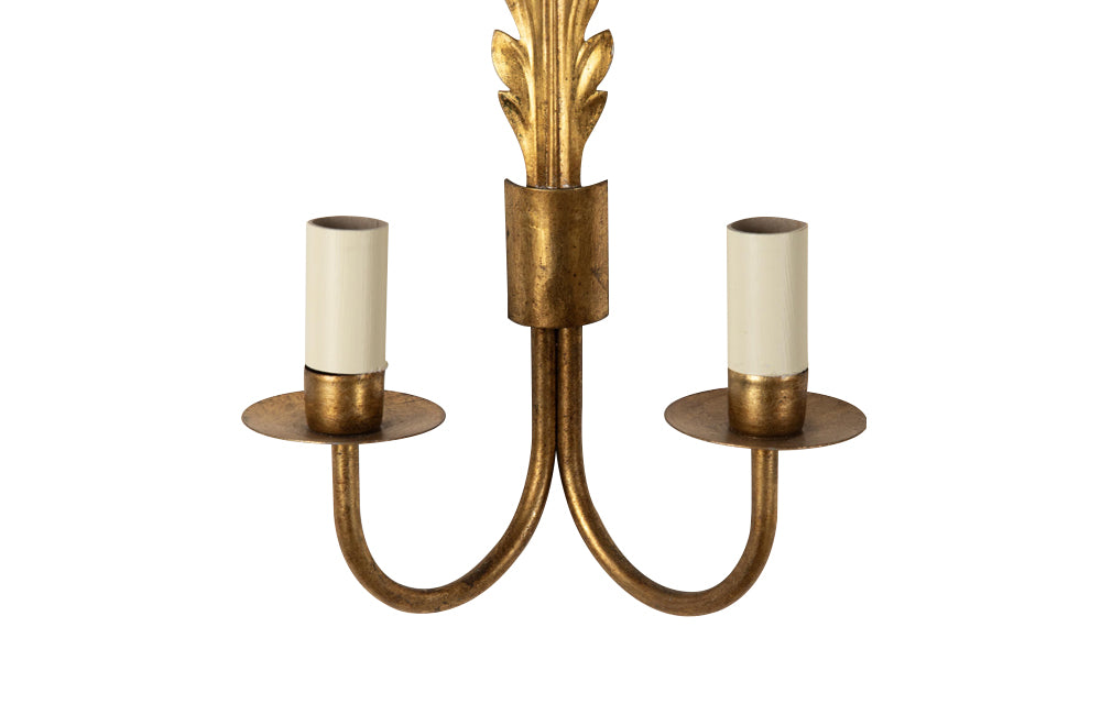 Pair of Mid-Century French Gilt Metal Acanthus Leaf Wall Lights
