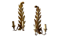 Pair of Early 20th Century Italian Giltwood Feather Plume Wall Lights