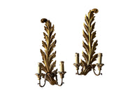 Pair of Early 20th Century Italian Giltwood Feather Plume Wall Lights