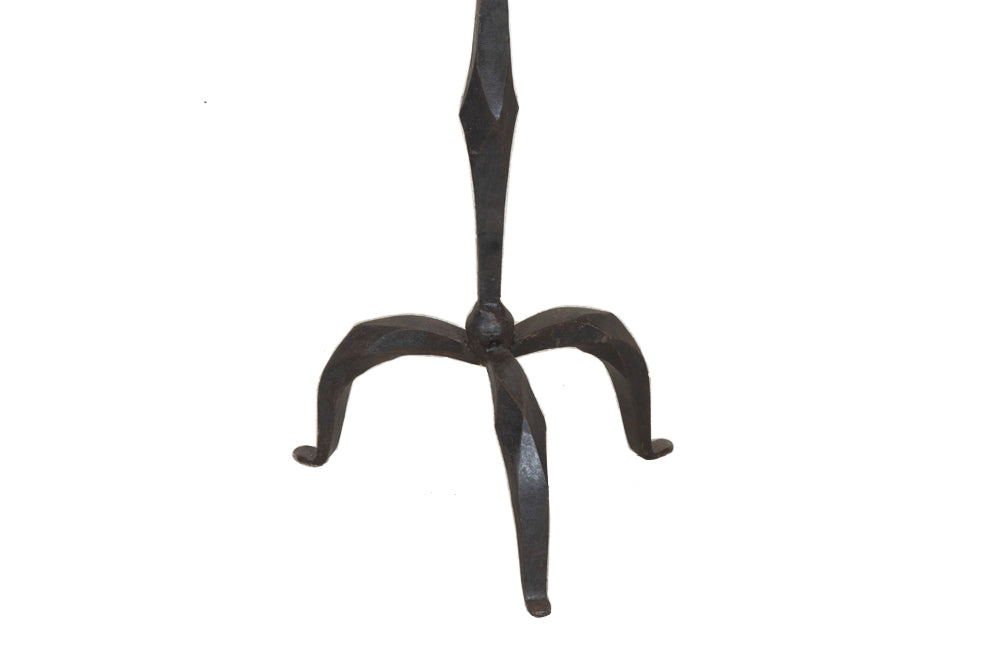 Pair of 20th Century Spanish hand wrought iron round top occasional or pedestal tables.