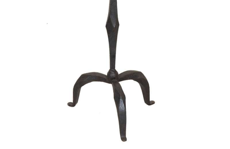 Pair of 20th Century Spanish hand wrought iron round top occasional or pedestal tables.