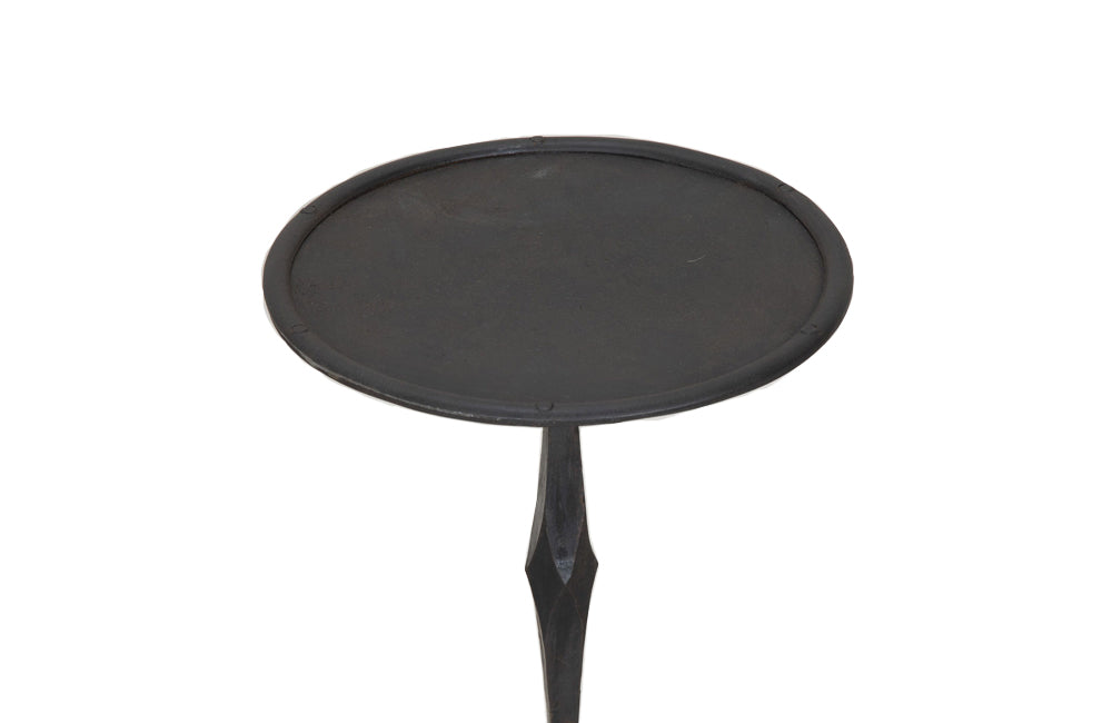 Pair of 20th Century Spanish hand wrought iron round top occasional or pedestal tables.