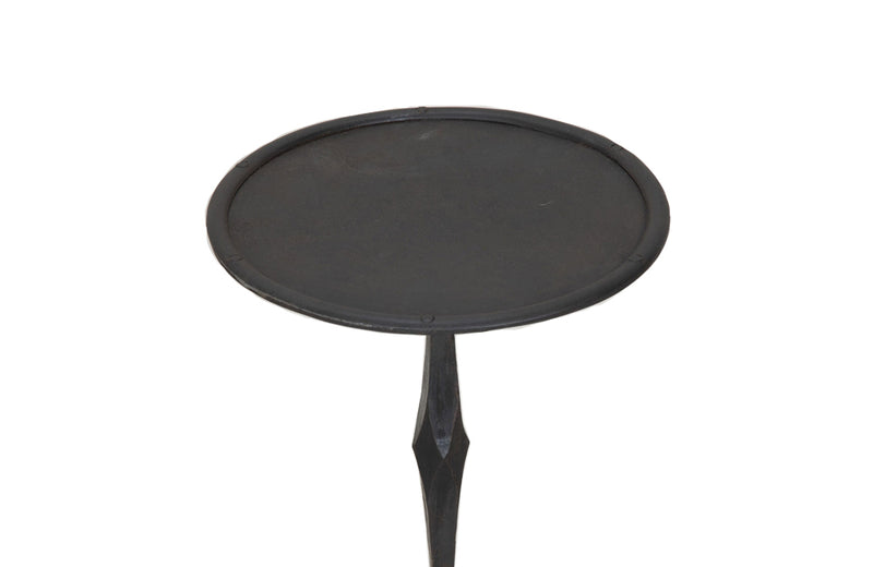 Pair of 20th Century Spanish hand wrought iron round top occasional or pedestal tables.