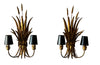 Exceptional pair of large wheat sheaf wall sconce lights