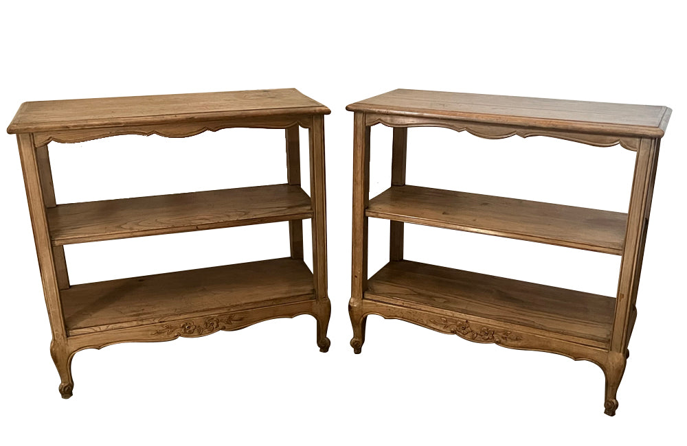 Pair of 20th Century French two-tiered oak shelves.