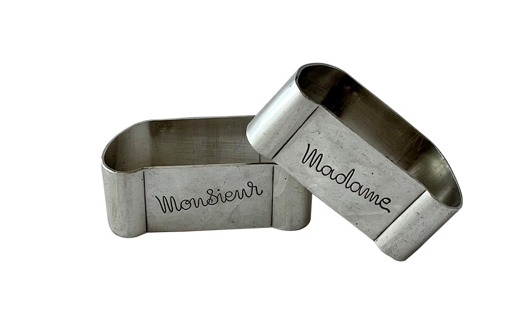 Pair of stylish Mid-Century French silver plate Mr and Mrs napkin holders