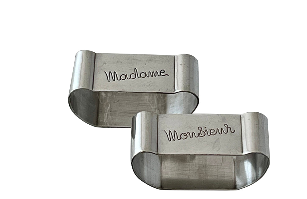 Pair of stylish Mid-Century French silver plate Mr and Mrs napkin holders