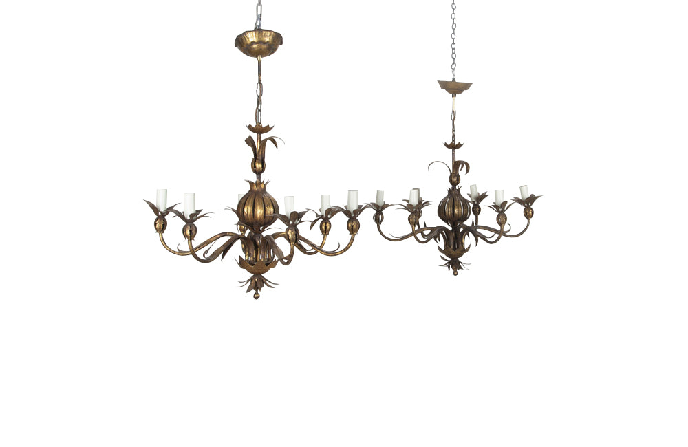 Mid-Century Chandeliers Italian gilt metal 
