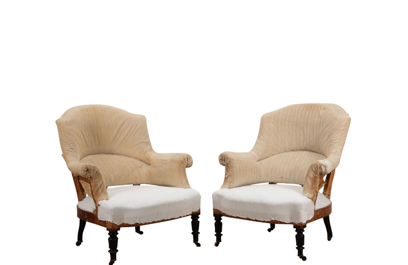 Antique French Armchairs - Napoleon III armchairs with fish tail shaped back  - French Antique Furniture