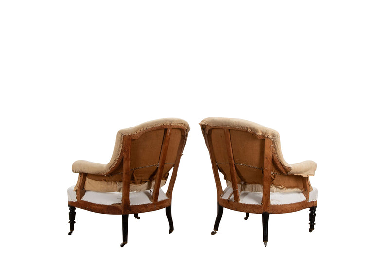 Antique French Armchairs - Napoleon III armchairs with fish tail shaped back  - French Antique Furniture