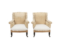 Antique armchairs French Napoleon III piecrust scroll back - French antique furniture