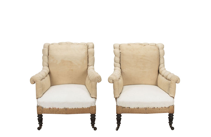 Antique armchairs French Napoleon III piecrust scroll back - French antique furniture