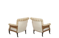 Antique armchairs French Napoleon III piecrust scroll back - French antique furniture