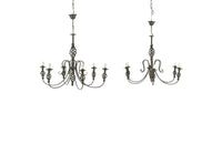 Pair of French green Art Deco style wrought iron chandeliers - Mid Century Lighting