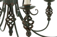 Pair of French green Art Deco style wrought iron chandeliers - Mid Century Lighting