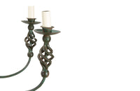 Pair of French green Art Deco style wrought iron chandeliers - Mid Century Lighting