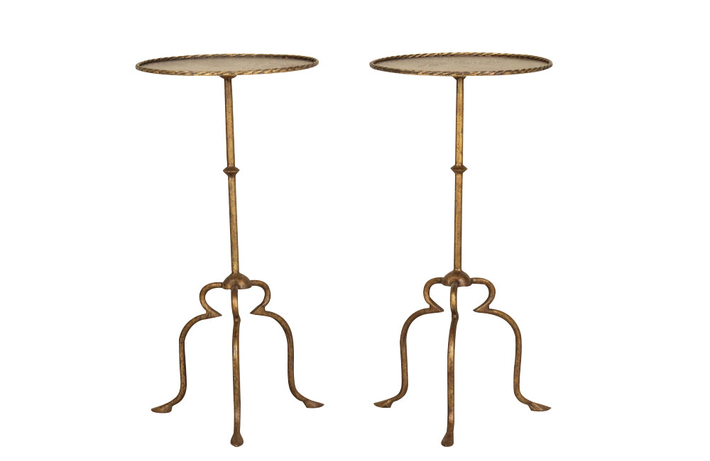 Pair of Mid-Century Spanish gilt iron cocktail or martini tables
