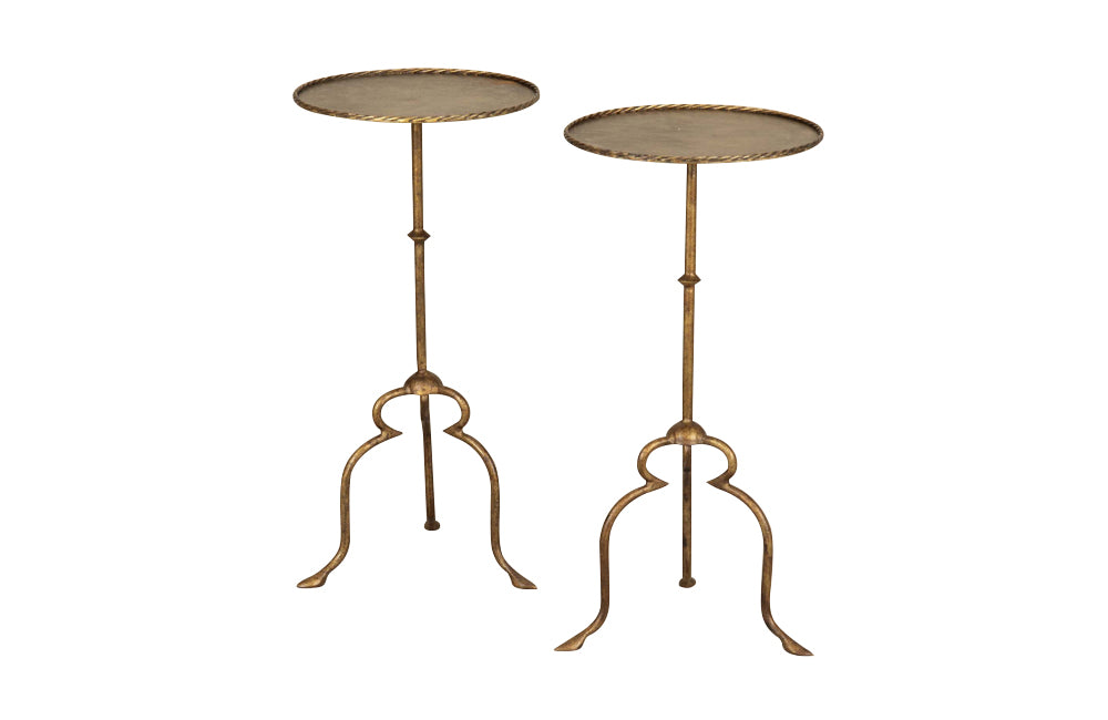 Pair of Mid-Century Spanish gilt iron cocktail or martini tables