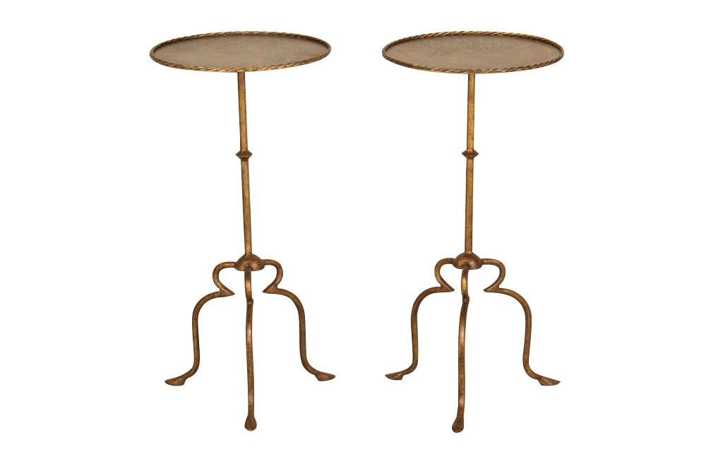 Pair of Mid-Century Spanish gilt iron cocktail or martini tables
