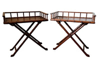 Pair of campaign style folding faux bamboo side tables with raised galleries circa 1970 France.