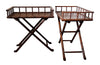 Pair of campaign style folding faux bamboo side tables with raised galleries circa 1970 France.