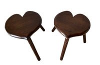 Pair of charming vintage tripod milking stool with heart shaped seat. Circa 1960 - French Antique Furniture