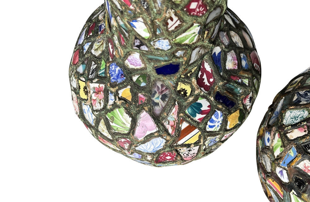 Striking pair of large mid-20th Century French picassiette vases.