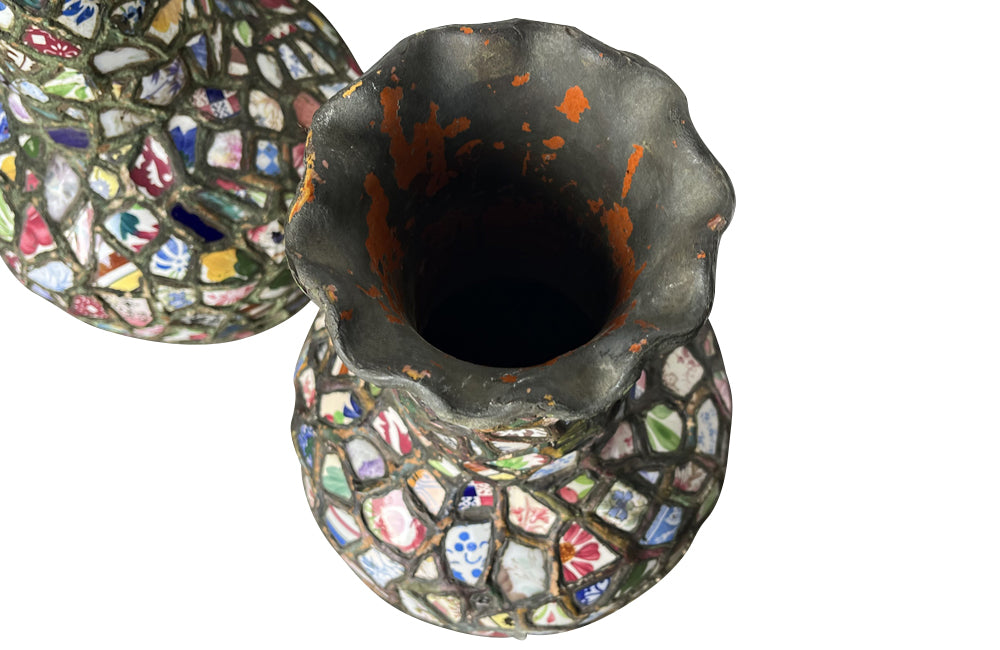 Striking pair of large mid-20th Century French picassiette vases.