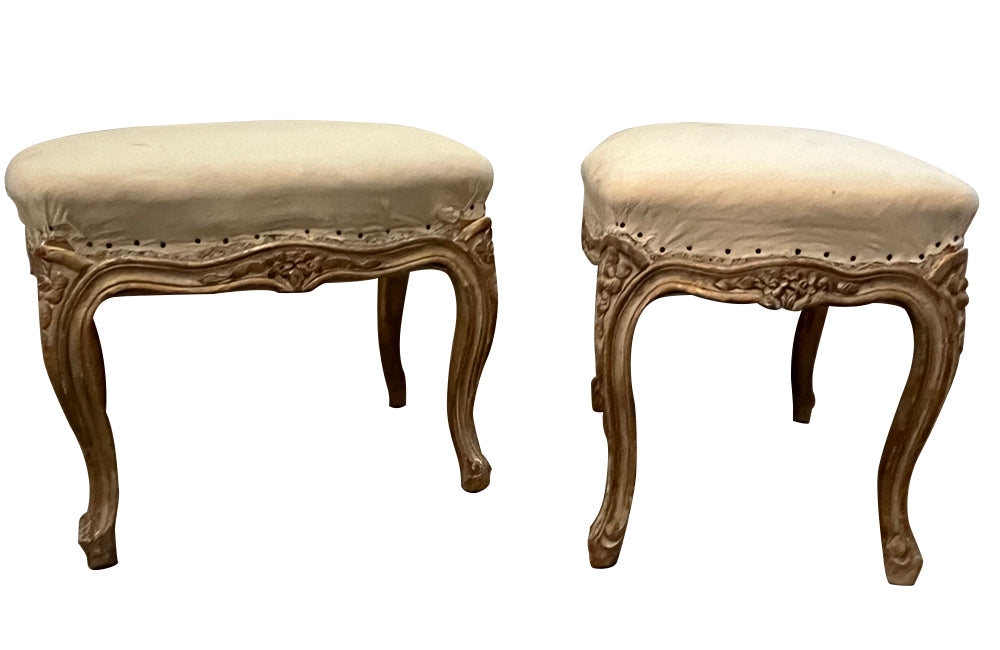 Pretty pair of late 19th Century French stools in the Louis XV style.