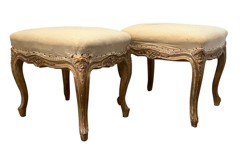 Pretty pair of late 19th Century French stools in the Louis XV style.