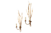 Pair of mid-20th Century Spanish gilt metal wall appliques or wall lights in the form of reeds