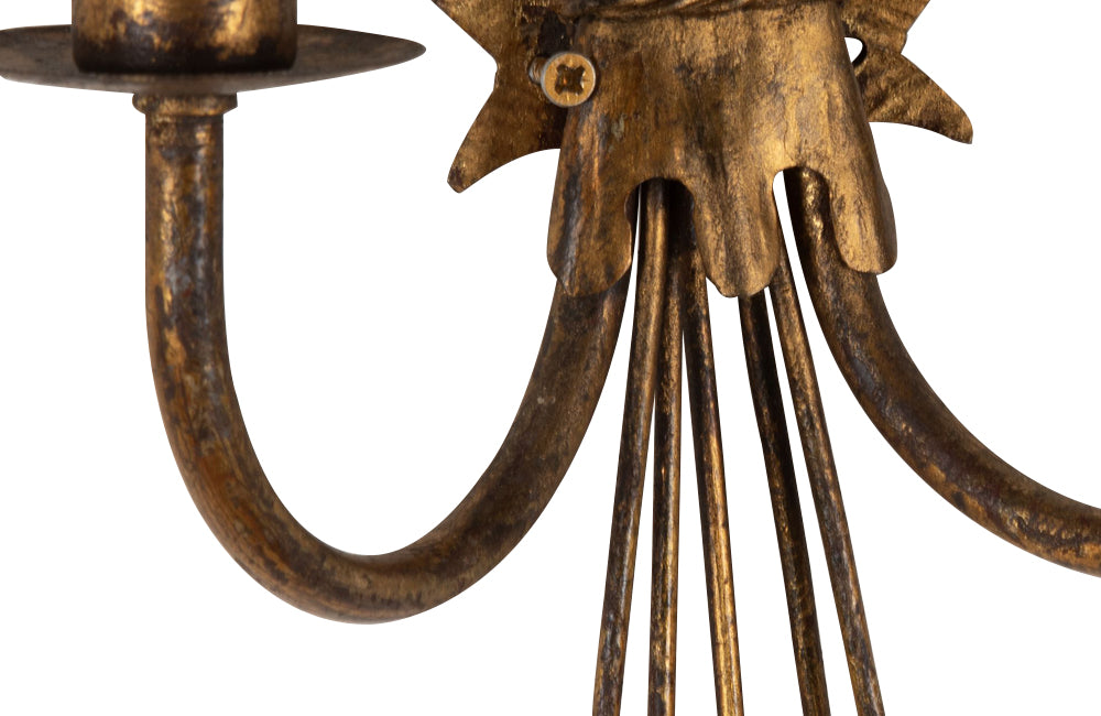 Pair of mid-20th Century Spanish gilt metal wall appliques or wall lights in the form of reeds