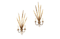 Pair of mid-20th Century Spanish gilt metal wall appliques or wall lights in the form of reeds