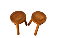 Pair of vintage round milking stools with three legs circa 1960