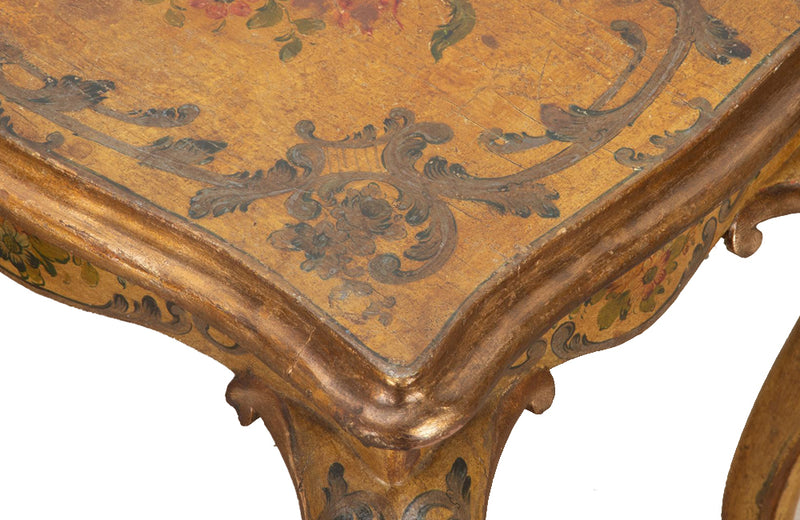 Pair of charming early 20th century painted, Italian, end tables with painted floral decoration in the Venetian style.