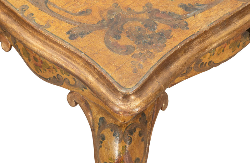 Pair of charming early 20th century painted, Italian, end tables with painted floral decoration in the Venetian style.