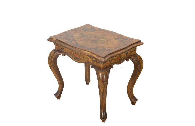 Pair of charming early 20th century painted, Italian, end tables with painted floral decoration in the Venetian style.