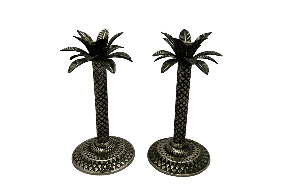 Pair of Mid 20th Century French silver plate palm tree candlesticks